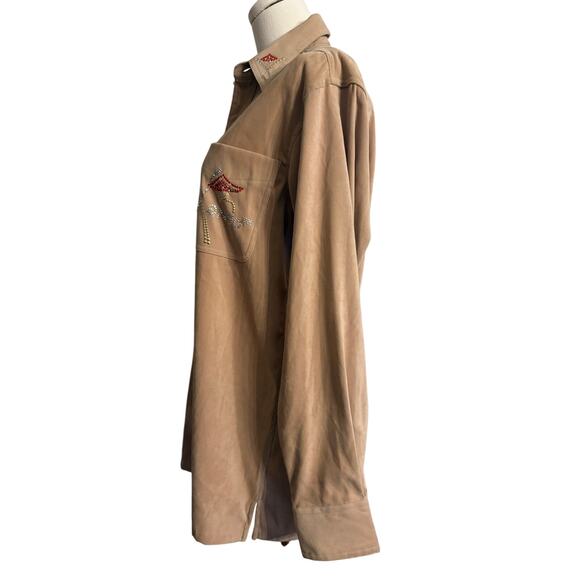 CHRISTINE ALEXANDER Tan Button Down Bling Crystal Western Top | SMALL - Picture 4 of 8